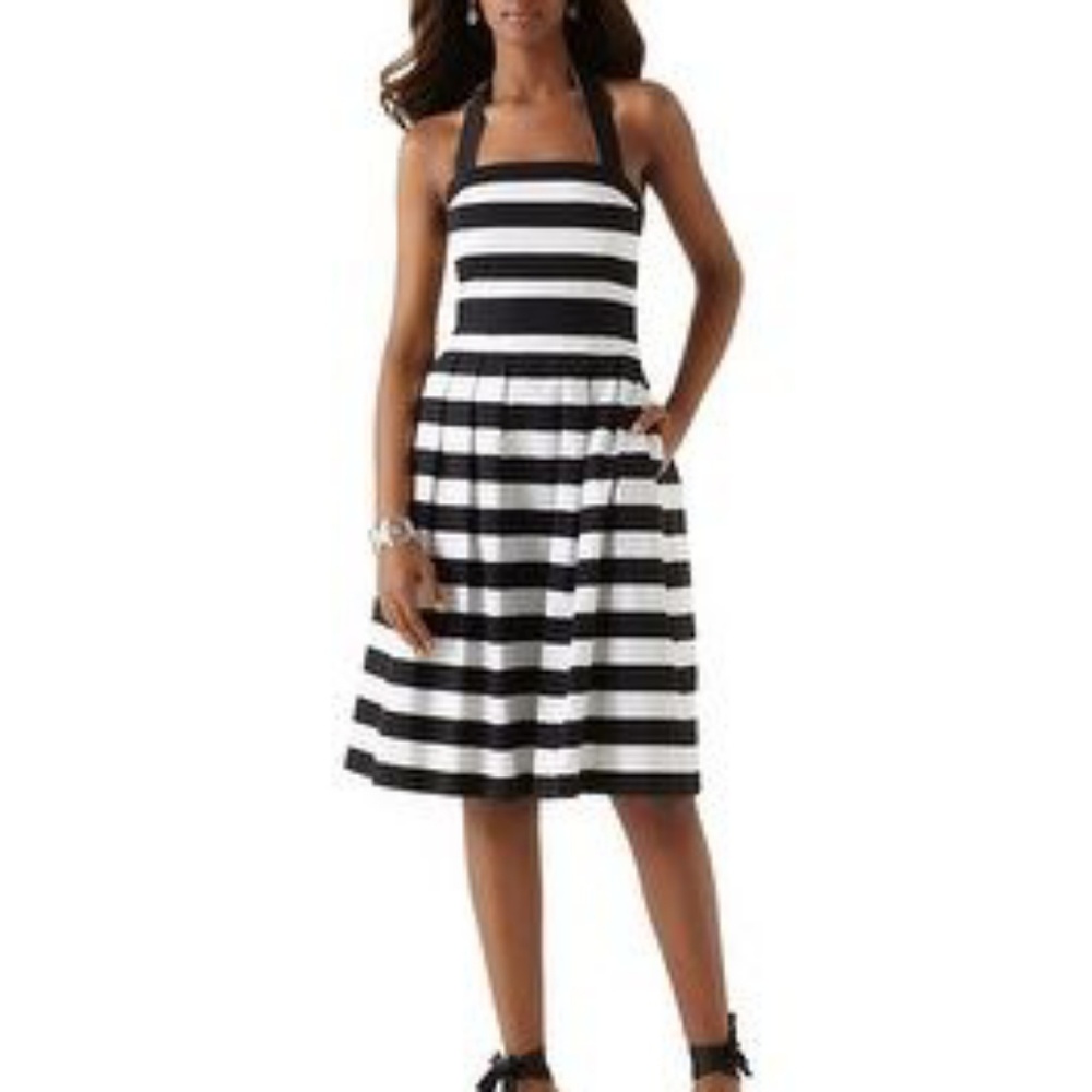 Halter Dress Black and White Stripes